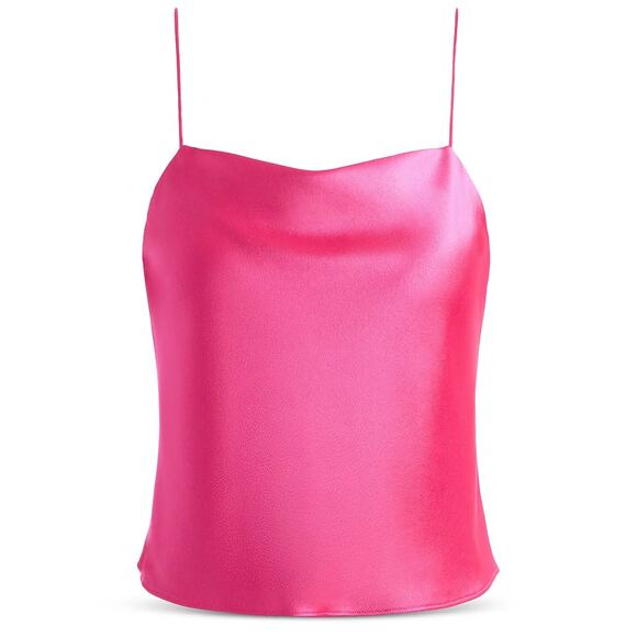 Alice + Olivia Harmon Candy Pink Satin Cami Top Sz Medium Cropped Cowl Neck Tank - Picture 11 of 16